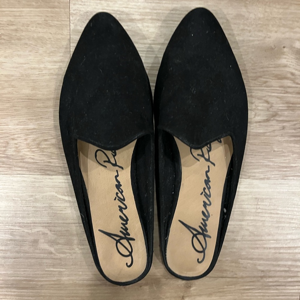 American Pageant Women's Black Flat Mules, Size 9